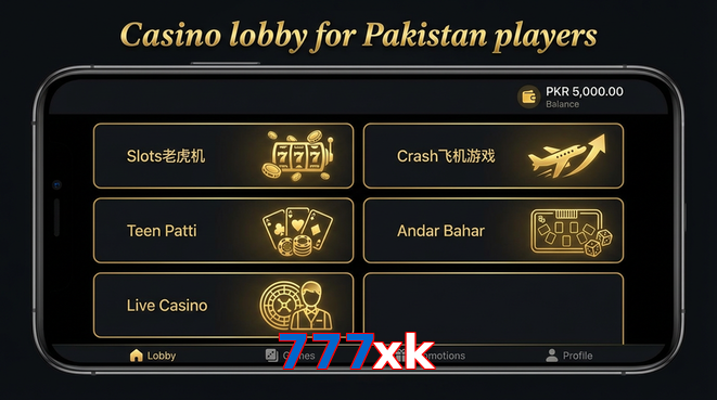 Lobby view of 777Xk for Pakistan users